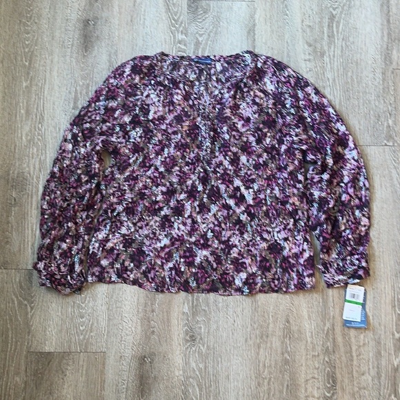 New nwt DEMOCRACY Metallic Jacquard Woven Sheer Long Sleeve Blouse Large - Picture 3 of 6